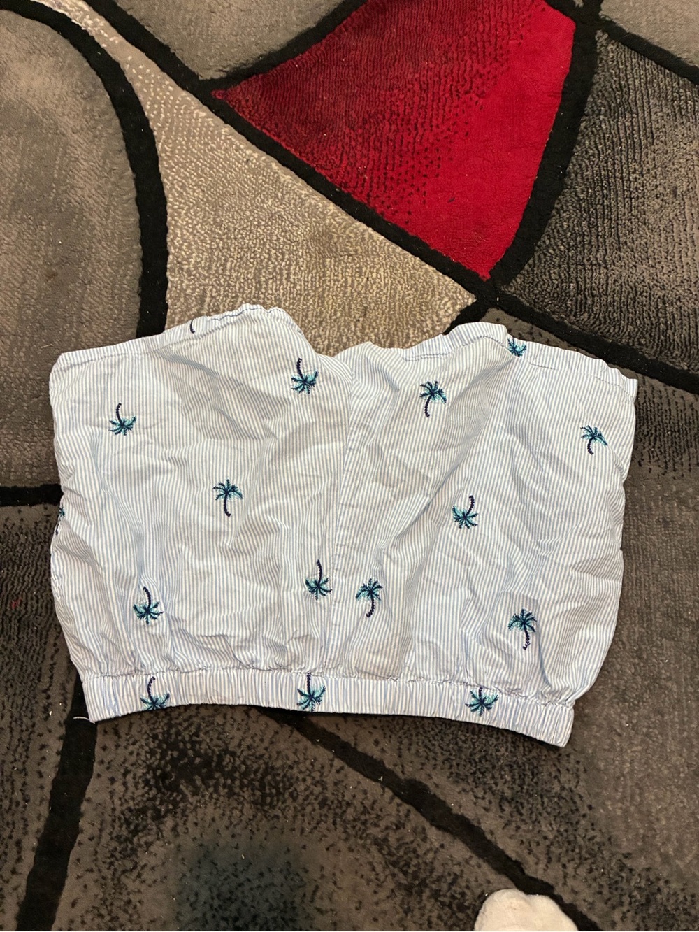 Tommy Bahama Girls Blue & White Striped Palm-Embroidered Tube Top
